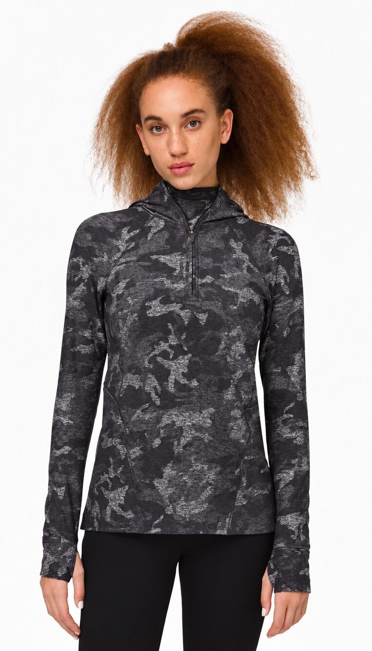 Lululemon Warm Stabilizer 1/2 Zip Hoodie Incognito Camo Black Approx 6